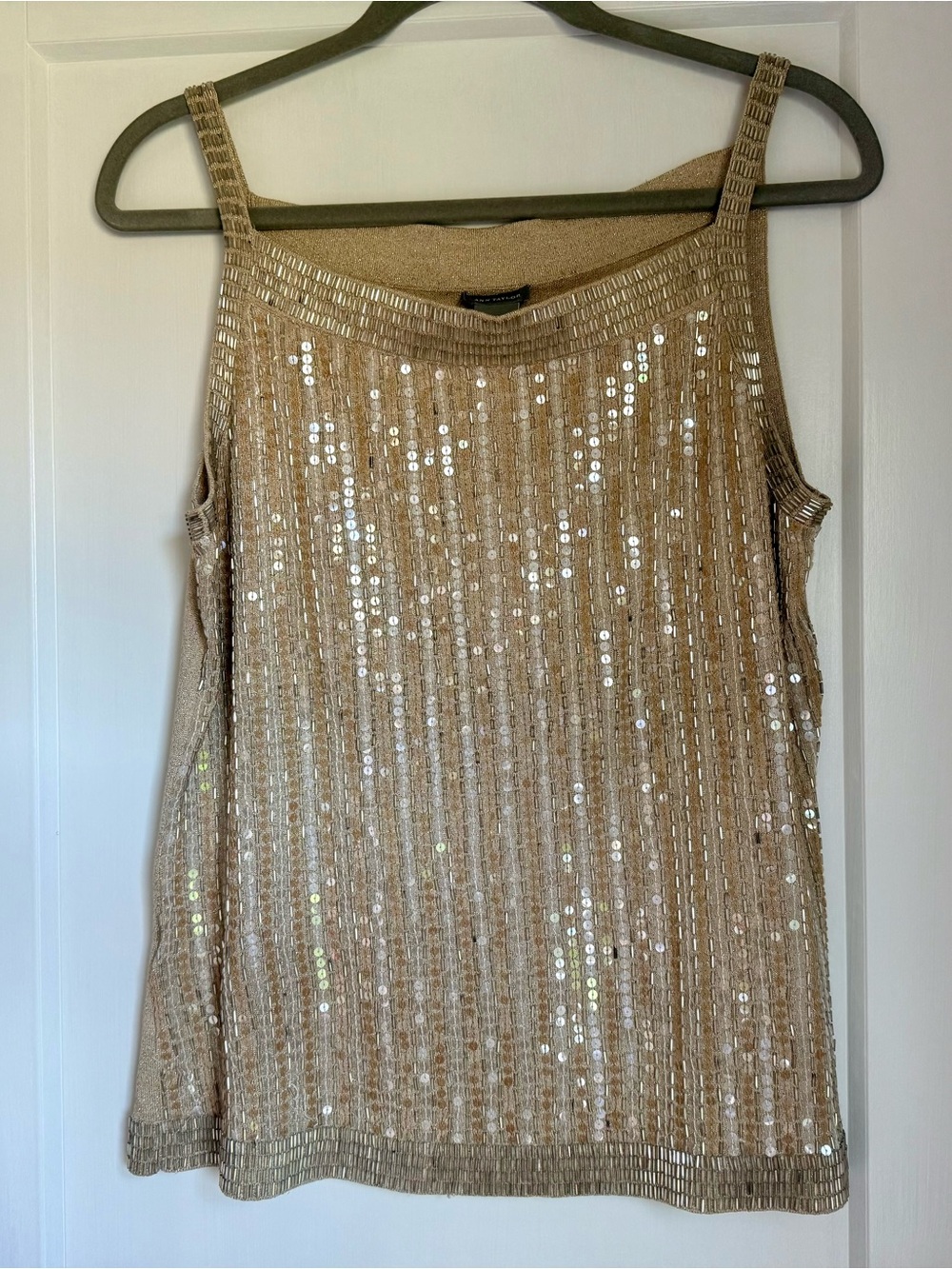 Ann Taylor Beaded Sequin Sweater Knit Top - Champagne
